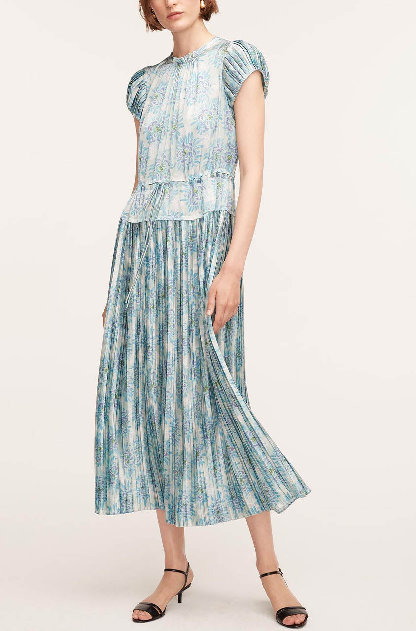 Astera Fleur Pleated Puffed Sleeve Dress in Astera Fleur Turquoise Combo by Rebecca Taylor