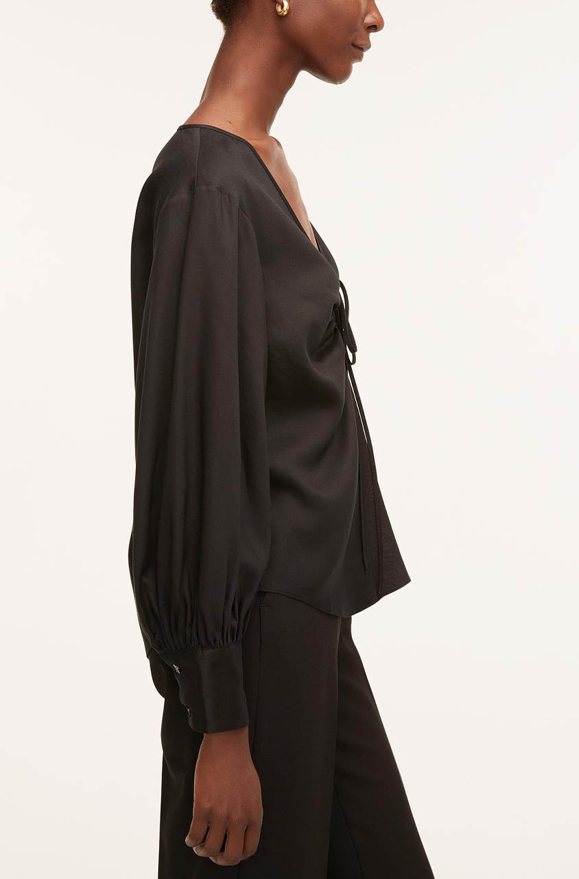Drawstring Long Sleeve Blouse in Black by Rebecca Taylor