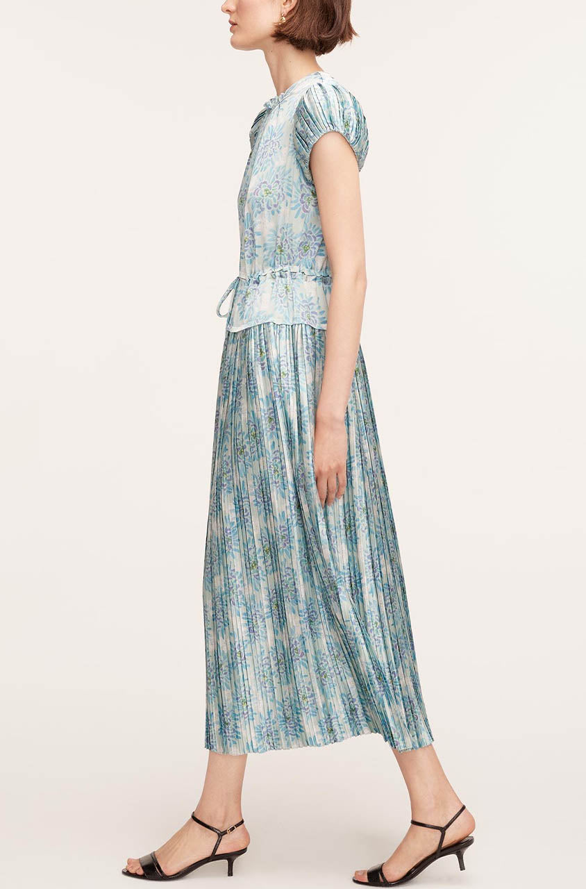 Astera Fleur Pleated Puffed Sleeve Dress in Astera Fleur Turquoise Combo by Rebecca Taylor