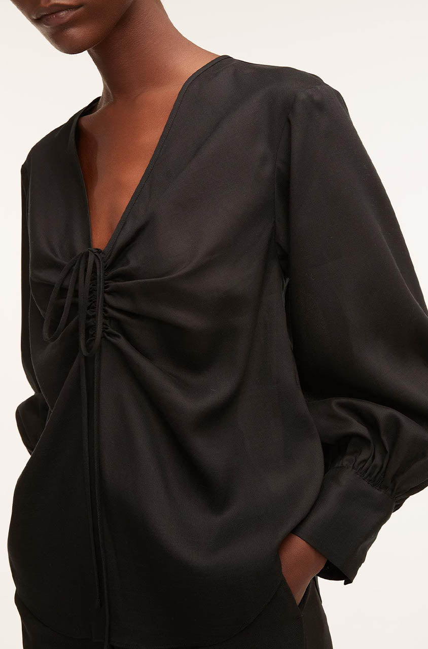 Drawstring Long Sleeve Blouse in Black by Rebecca Taylor