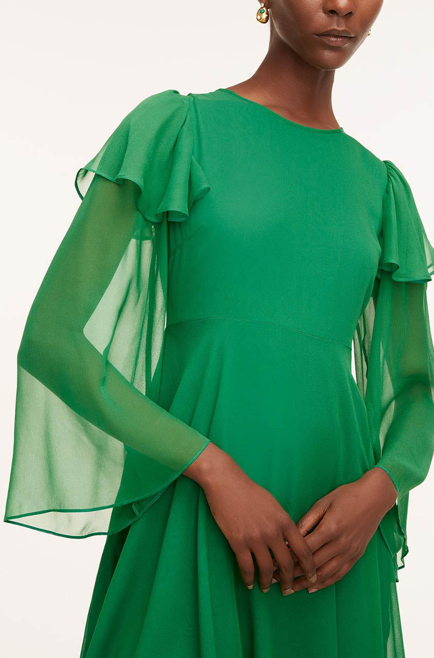 Ruffle Silk Chiffon Dress in Jade by Rebecca Taylor