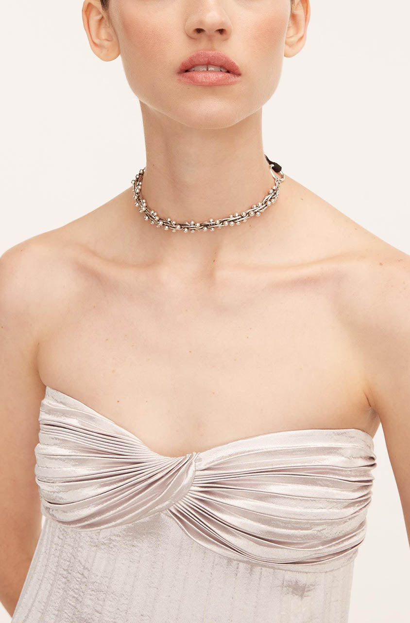Lamé Pleated Dress in Silver by Rebecca Taylor