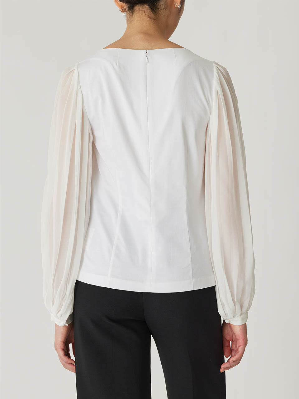 White Cuff Long-Sleeve Top Heavy Cotton Chintz Boat Neck Top in Milk by Rebecca Taylor