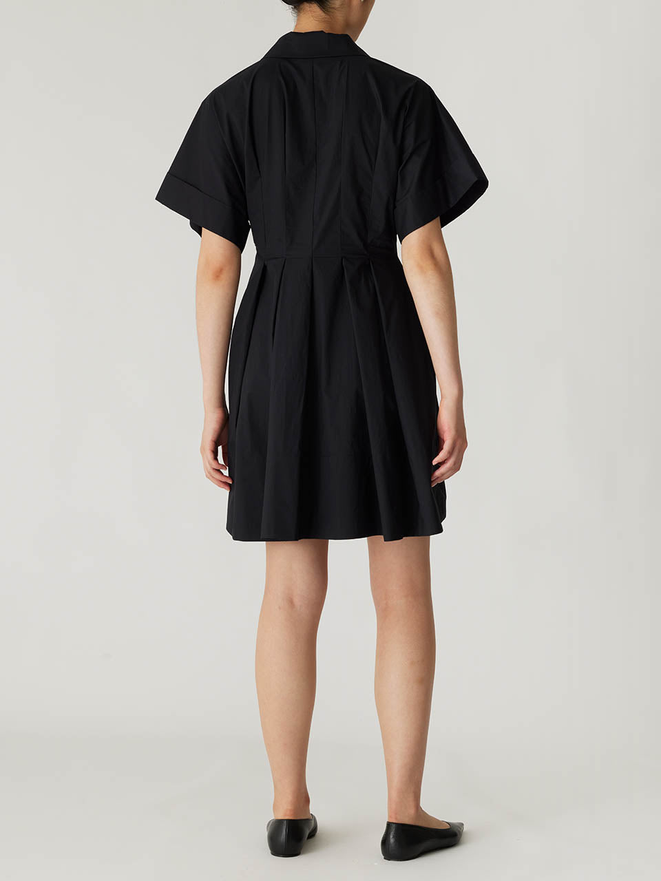 Black Button-Up Short-Sleeve Dress Poplin Waisted Shirt Dress in Black by Rebecca Taylor