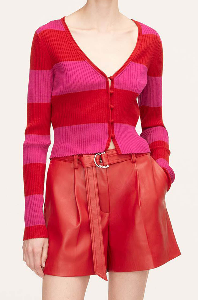 Vegan Leather Belted Short in Crimson by Rebecca Taylor