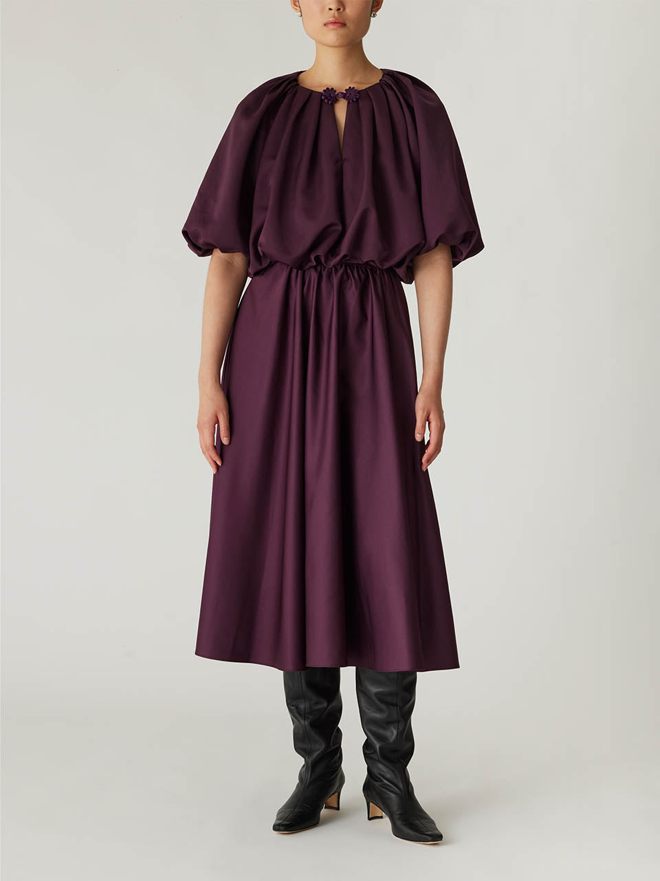 Plum Streamlined Midi Skirt Techy Sateen Skirt in Plum by Rebecca Taylor