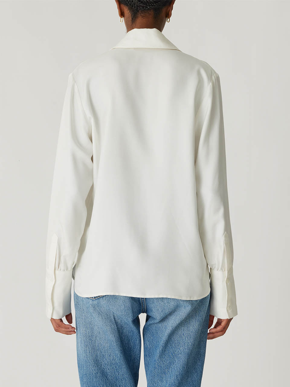 White Hammered Button Shirt Silky Novelty Button Shirt in Milk by Rebecca Taylor