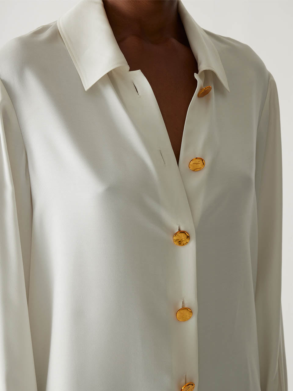 White Hammered Button Shirt Silky Novelty Button Shirt in Milk by Rebecca Taylor