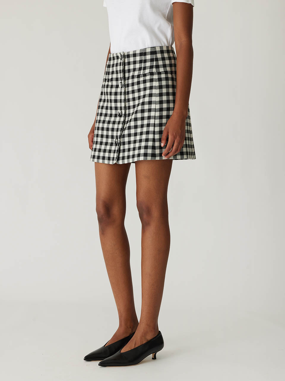 Black and White Check Mini Skirt Phillipa Check Button Front Skirt in Black Combo by Rebecca Taylor
