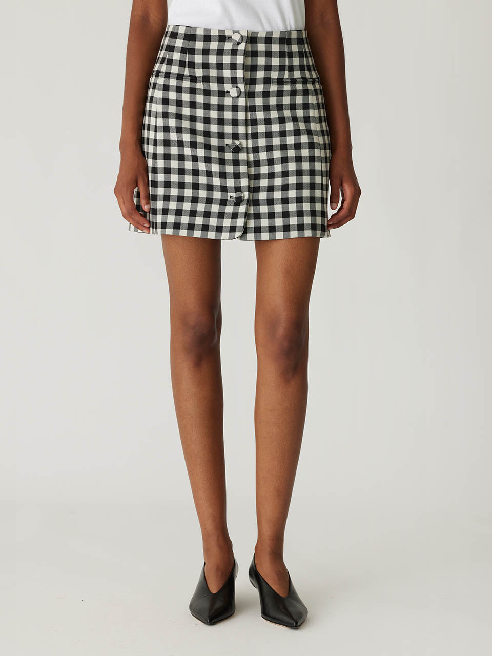 Black and White Check Mini Skirt Phillipa Check Button Front Skirt in Black Combo by Rebecca Taylor