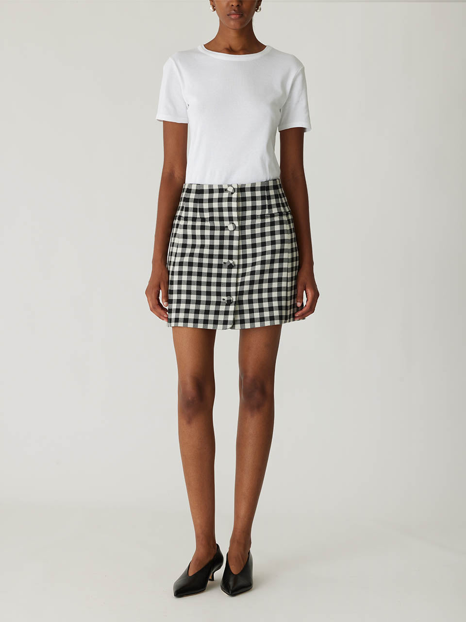 Black and White Check Mini Skirt Phillipa Check Button Front Skirt in Black Combo by Rebecca Taylor