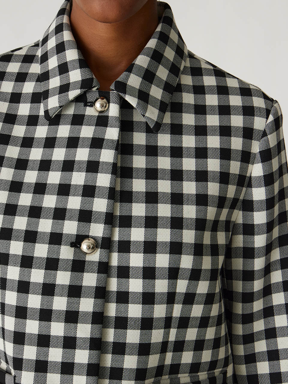 Structured Jacket with Dome Buttons Phillipa Check Cropped Jacket in Black Combo by Rebecca Taylor