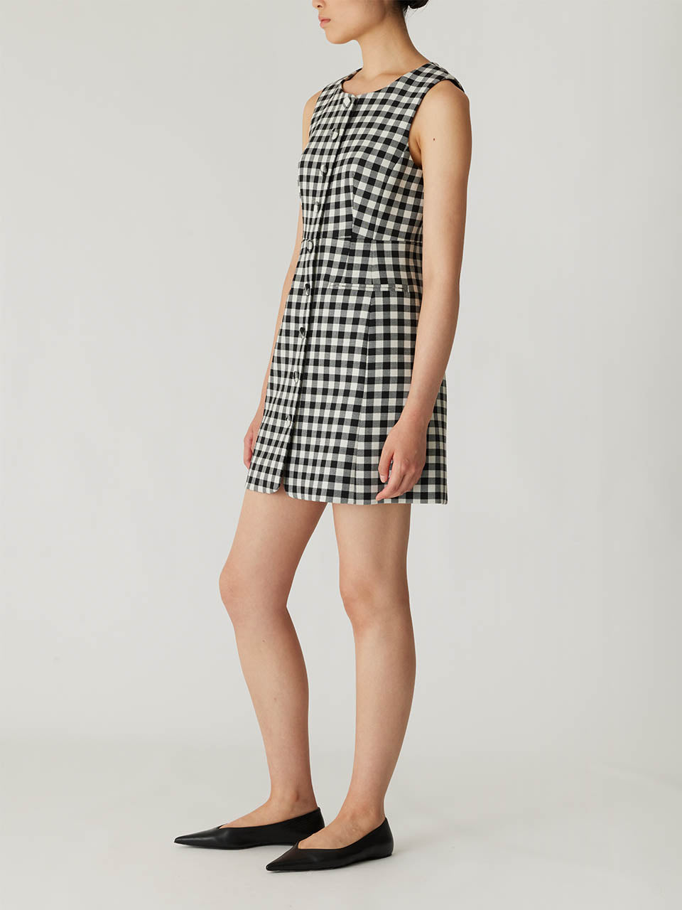 Black and White Check Sleeveless Dress Phillipa Check Button Front Mini Dress in Black Combo by Rebecca Taylor