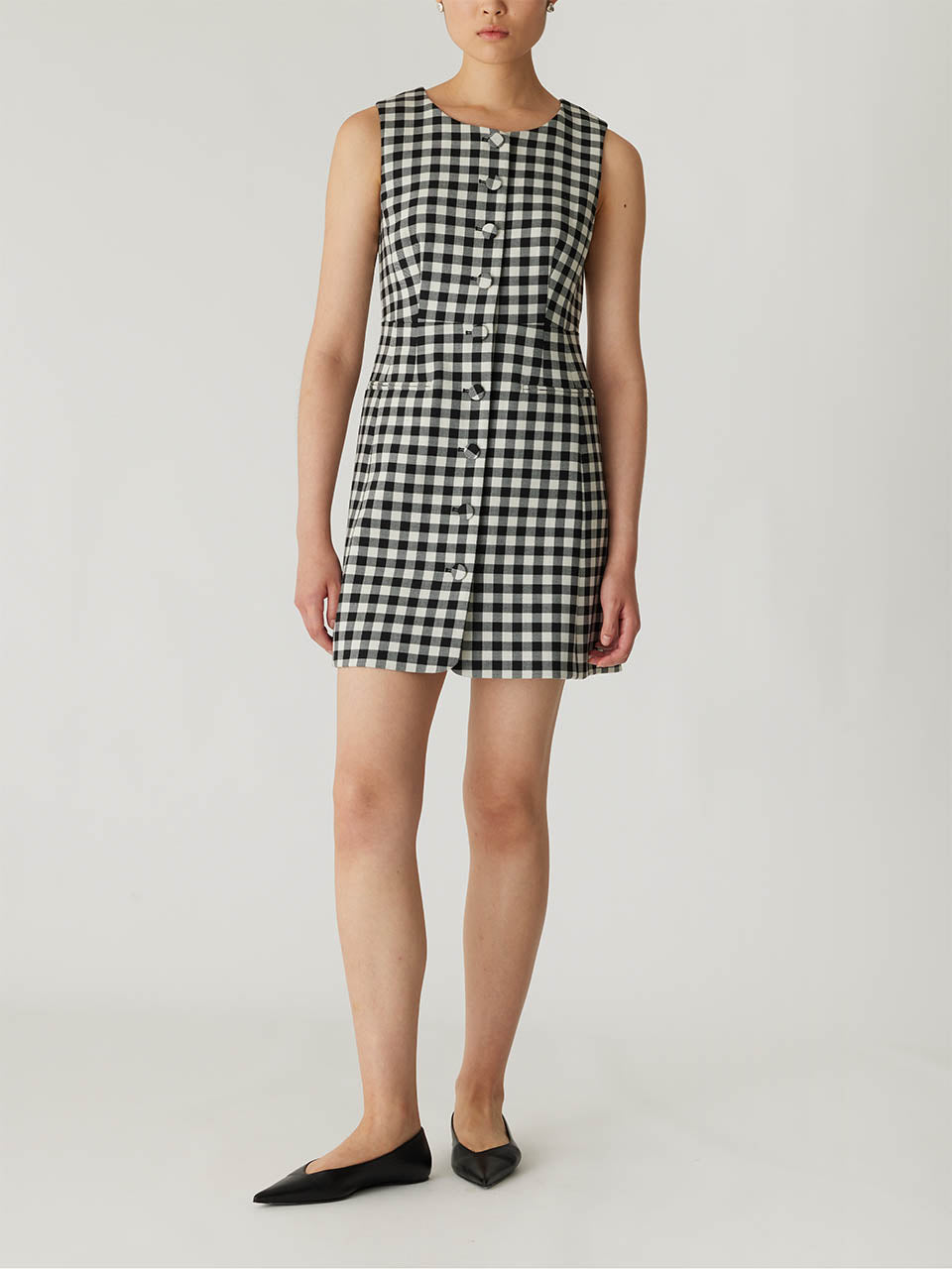 Black and White Check Sleeveless Dress Phillipa Check Button Front Mini Dress in Black Combo by Rebecca Taylor