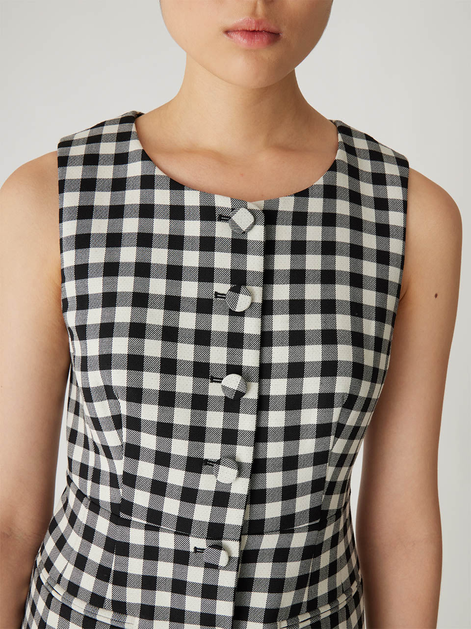 Black and White Check Sleeveless Dress Phillipa Check Button Front Mini Dress in Black Combo by Rebecca Taylor