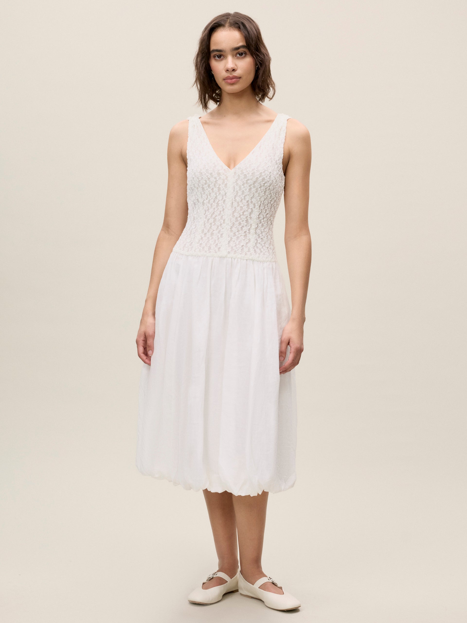 Fiona Mixed Media Dress in White by Rebecca Taylor