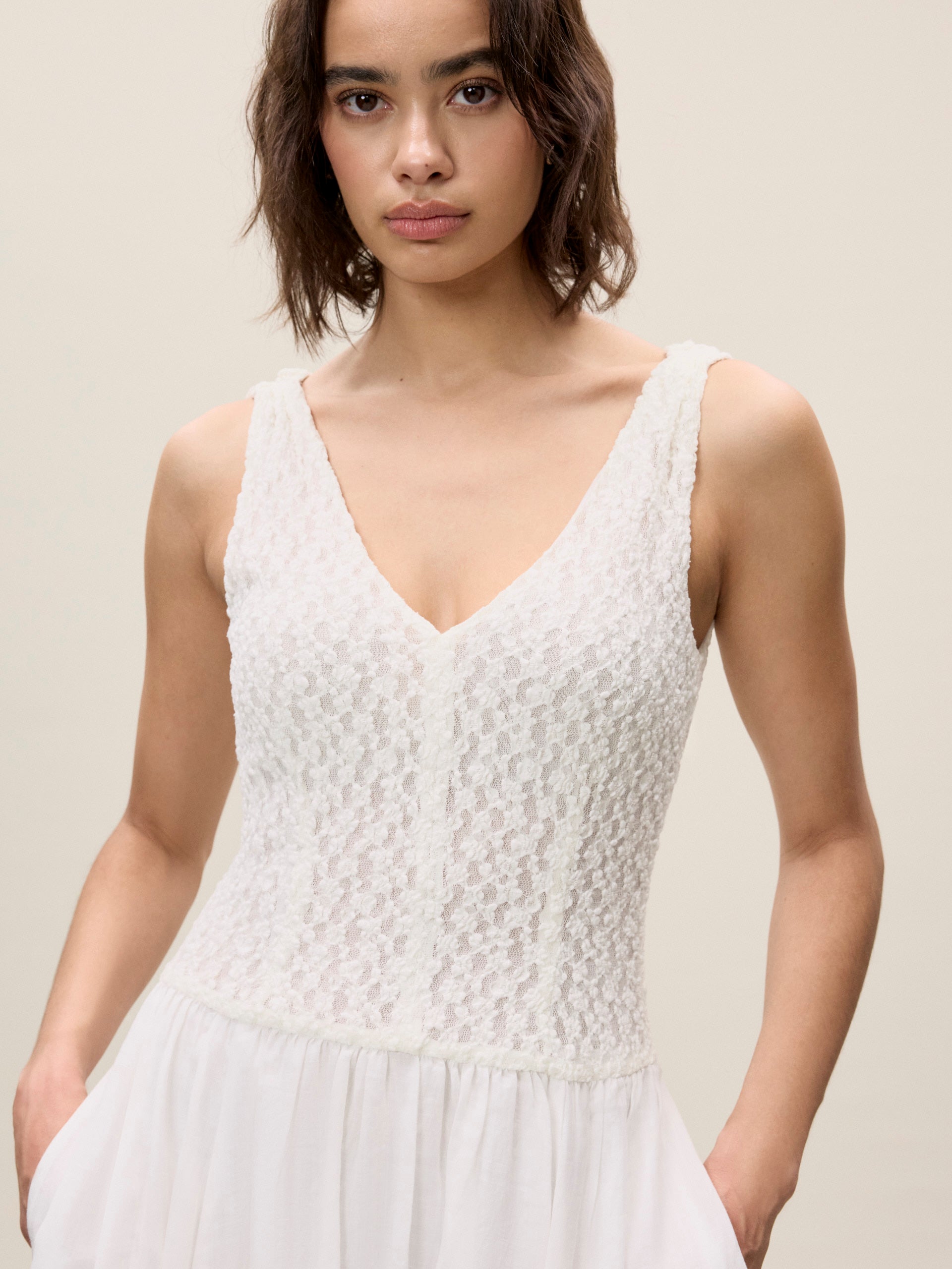 Fiona Mixed Media Dress in White by Rebecca Taylor