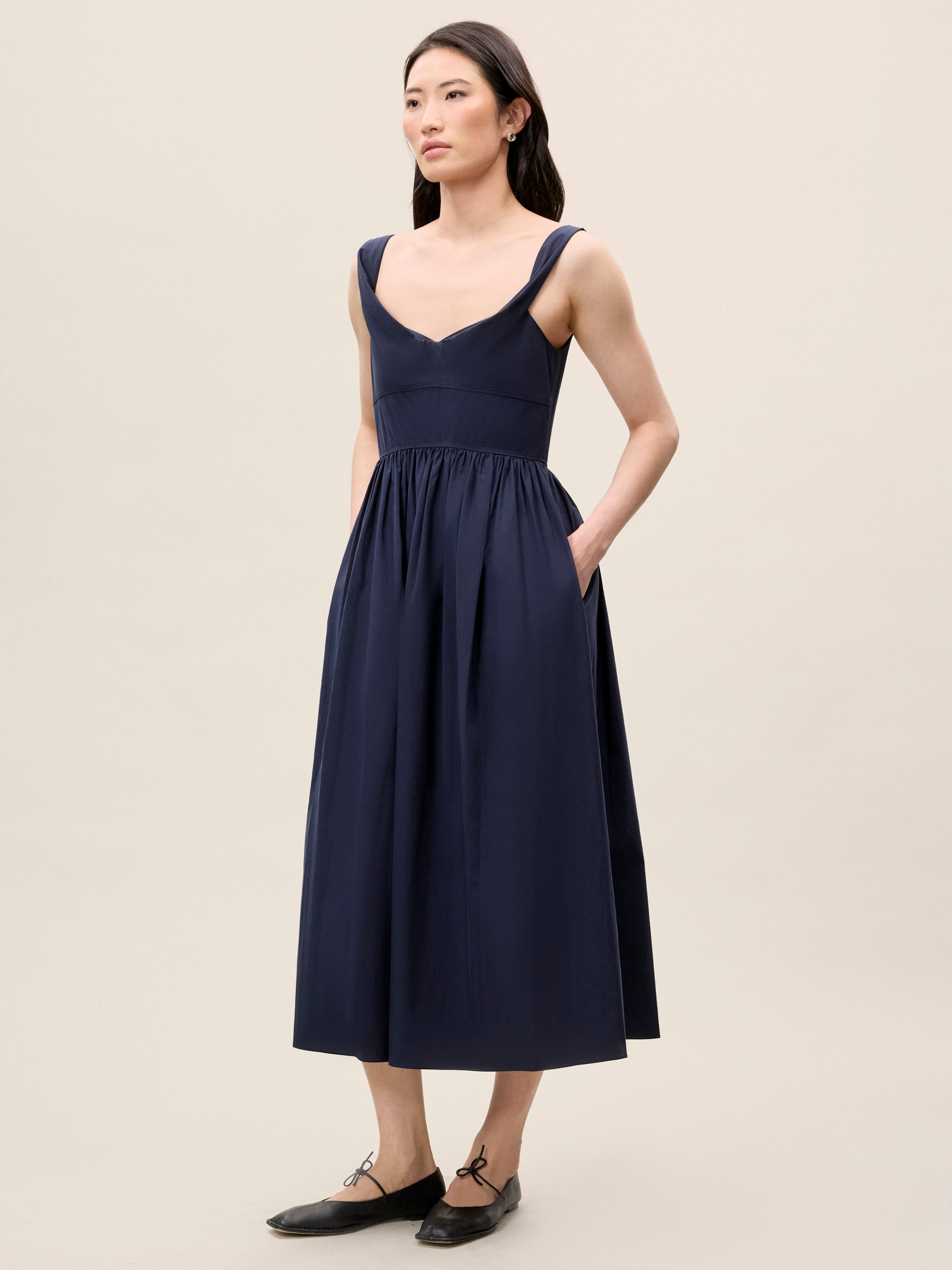 Sleeveless Midi Dress in Navy by Rebecca Taylor