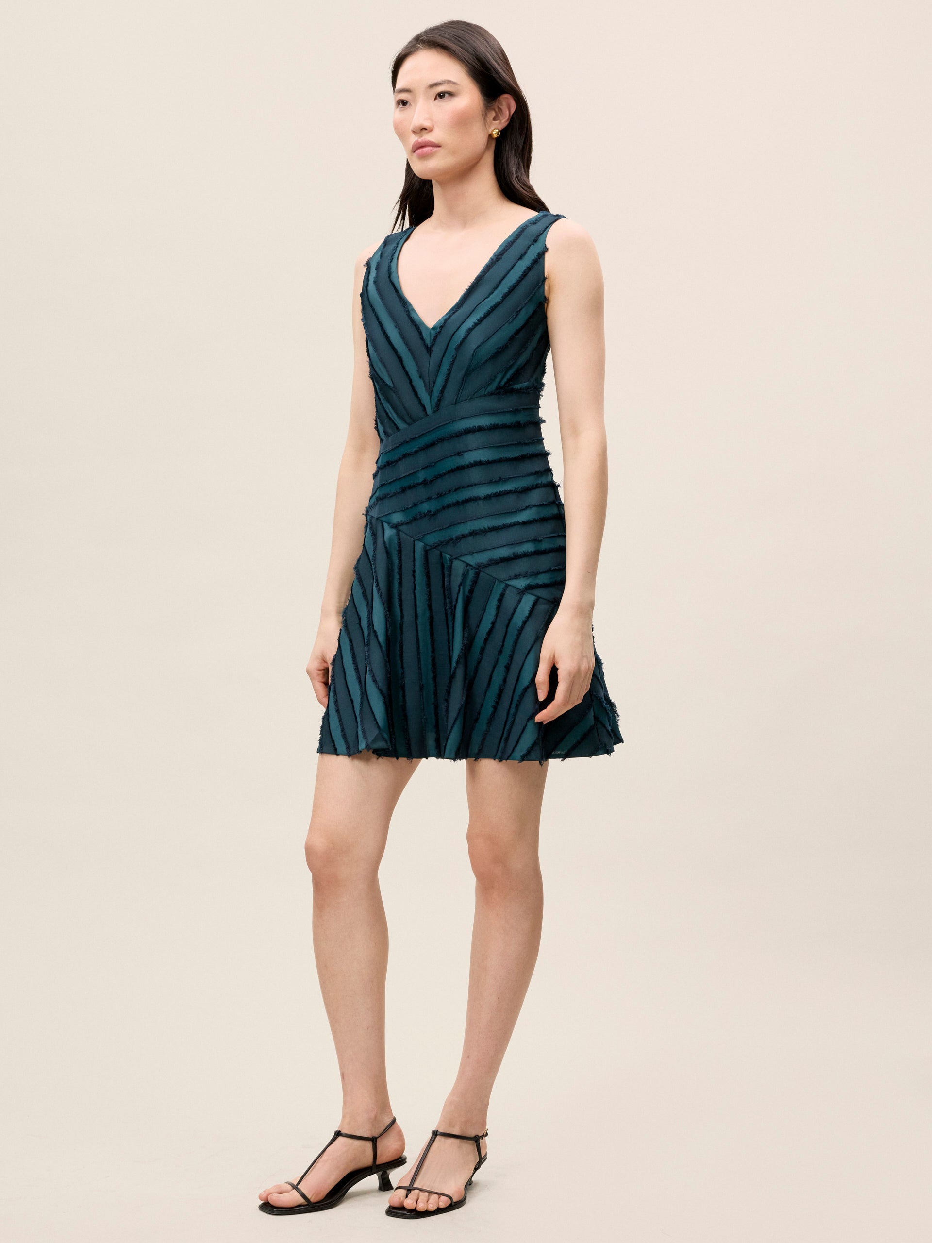 Eyelash Mini Dress in Green/Navy by Rebecca Taylor