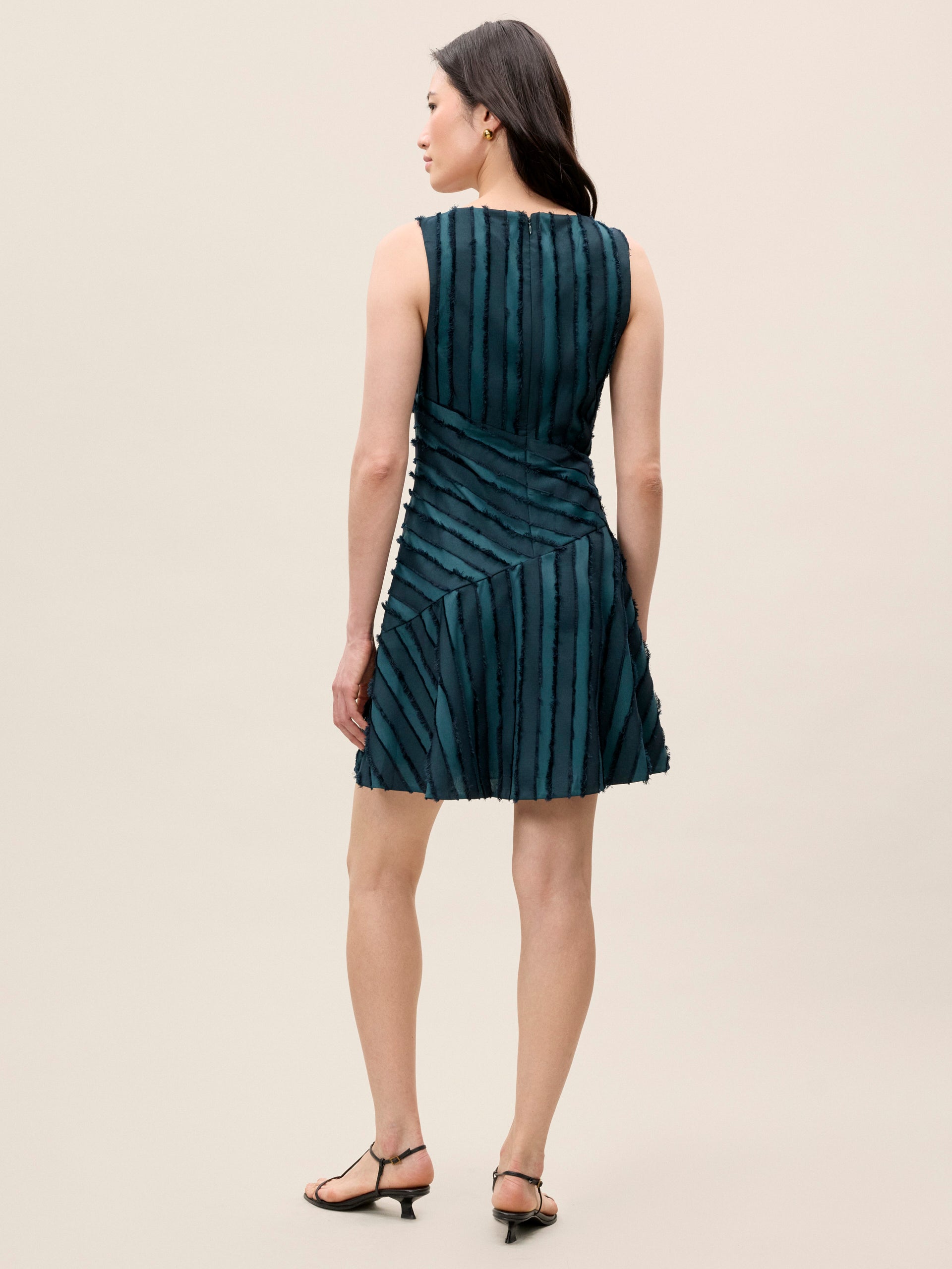 Eyelash Mini Dress in Green/Navy by Rebecca Taylor
