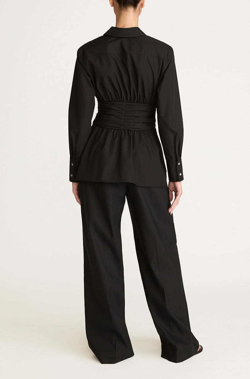 Black Cummerbund-Detailed Taffeta Shirt Corseted Button Down in Black by Rebecca Taylor