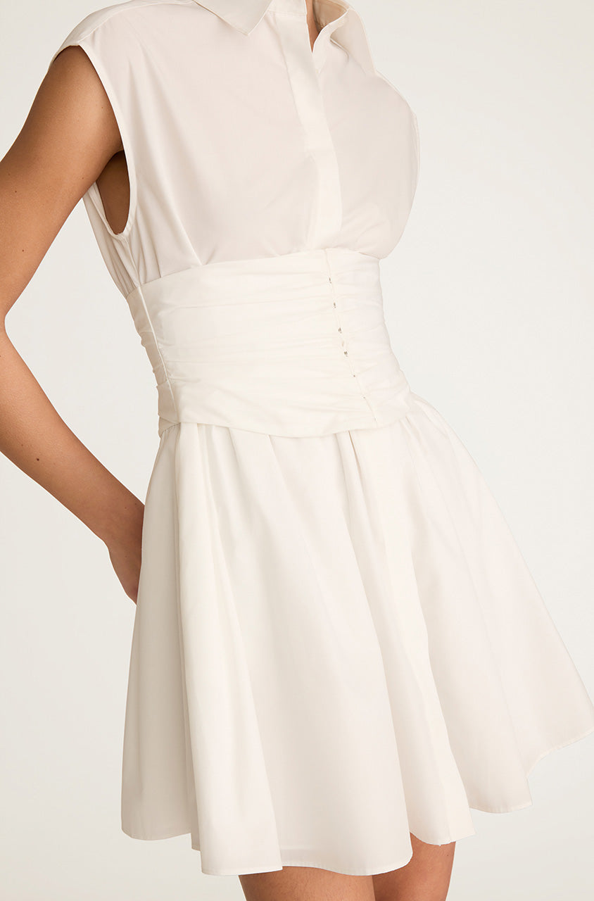 White Sleeveless Taffeta Mini Dress Corseted Mini Dress in Milk by Rebecca Taylor