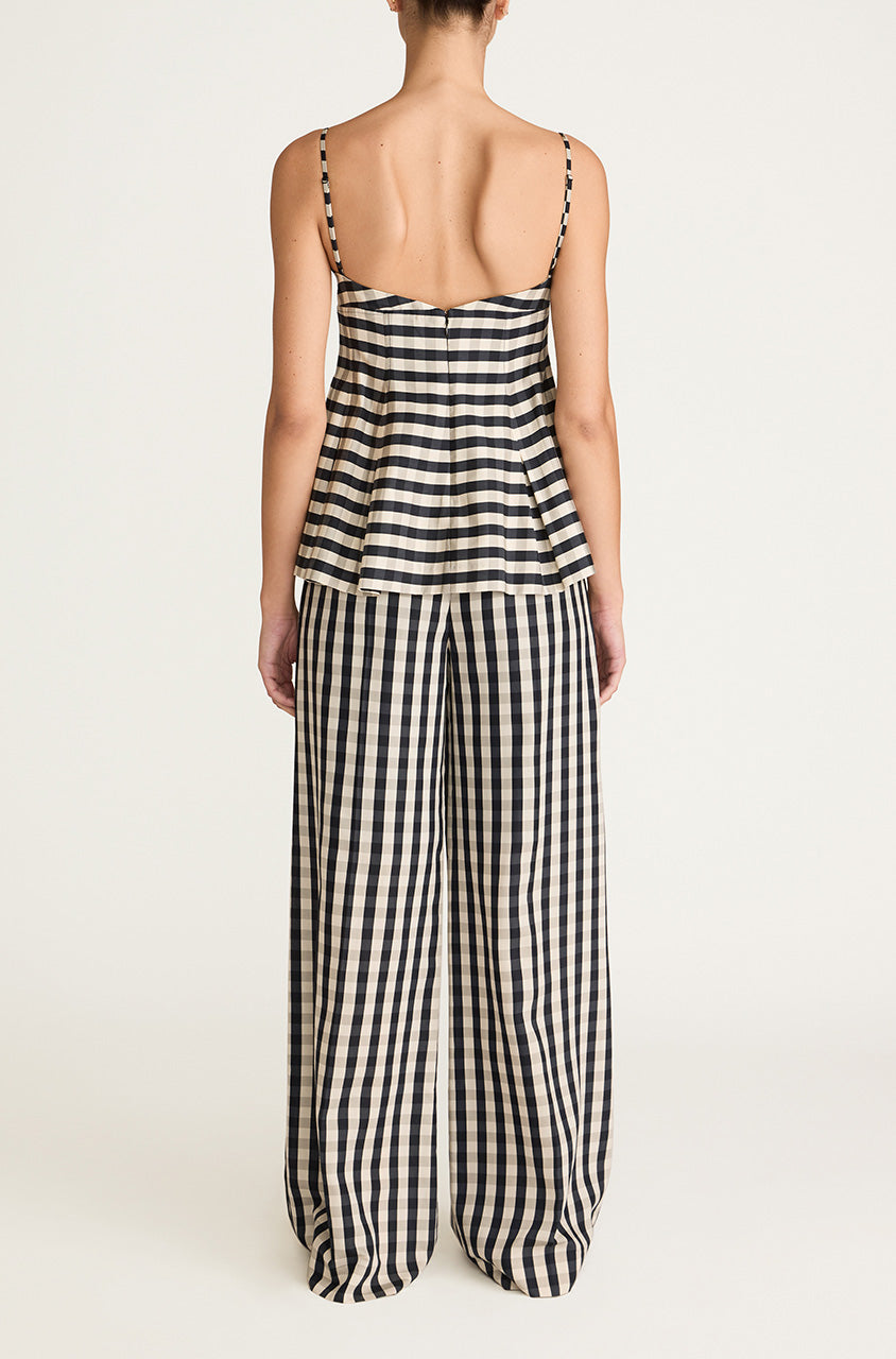 Checkered Lace Peplum Tank Top Gingham Twill Embroidered Bustier Tank in Black Combo by Rebecca Taylor