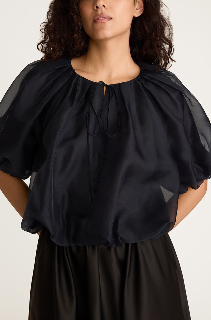 Dark Navy Iridescent Bubble Top Silk Chiffon Bubble Top in Midnight by Rebecca Taylor