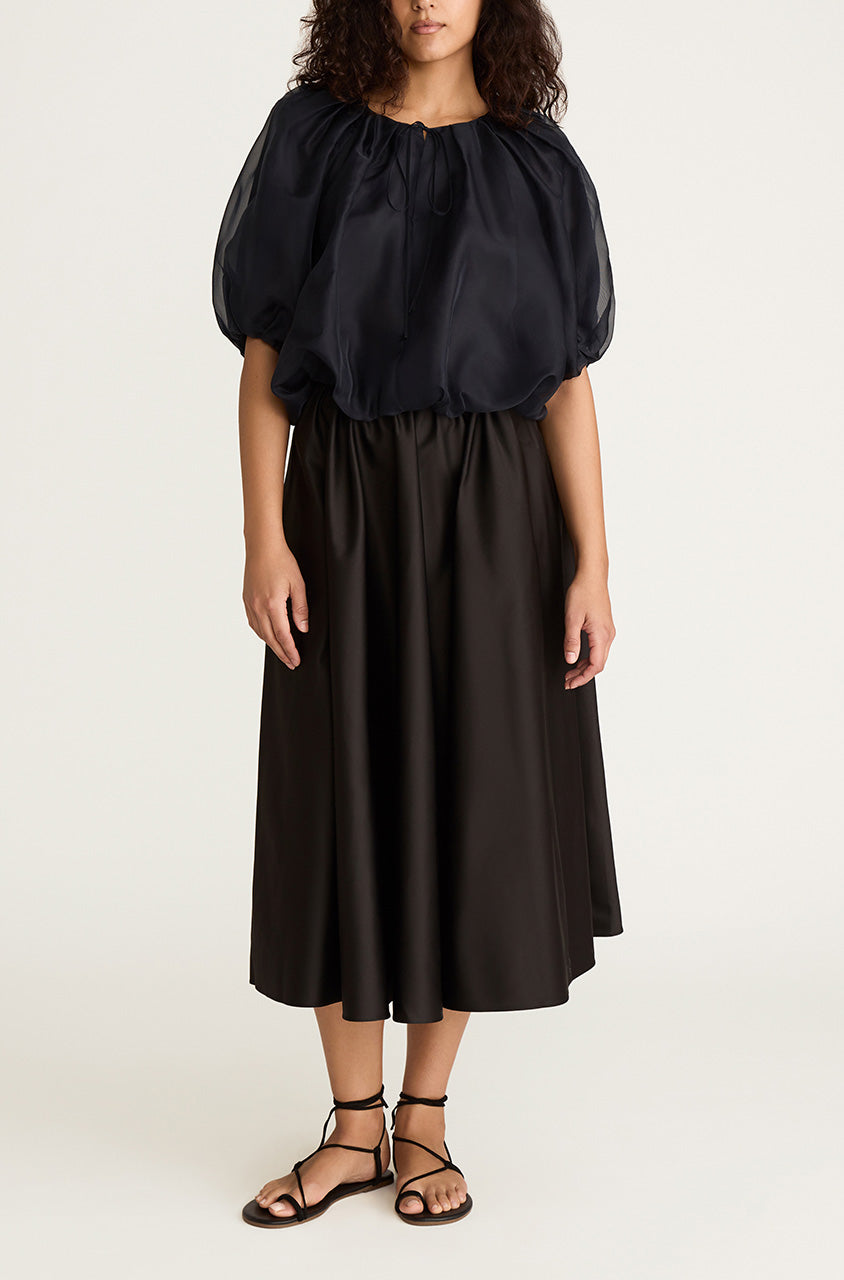 Dark Navy Iridescent Bubble Top Silk Chiffon Bubble Top in Midnight by Rebecca Taylor