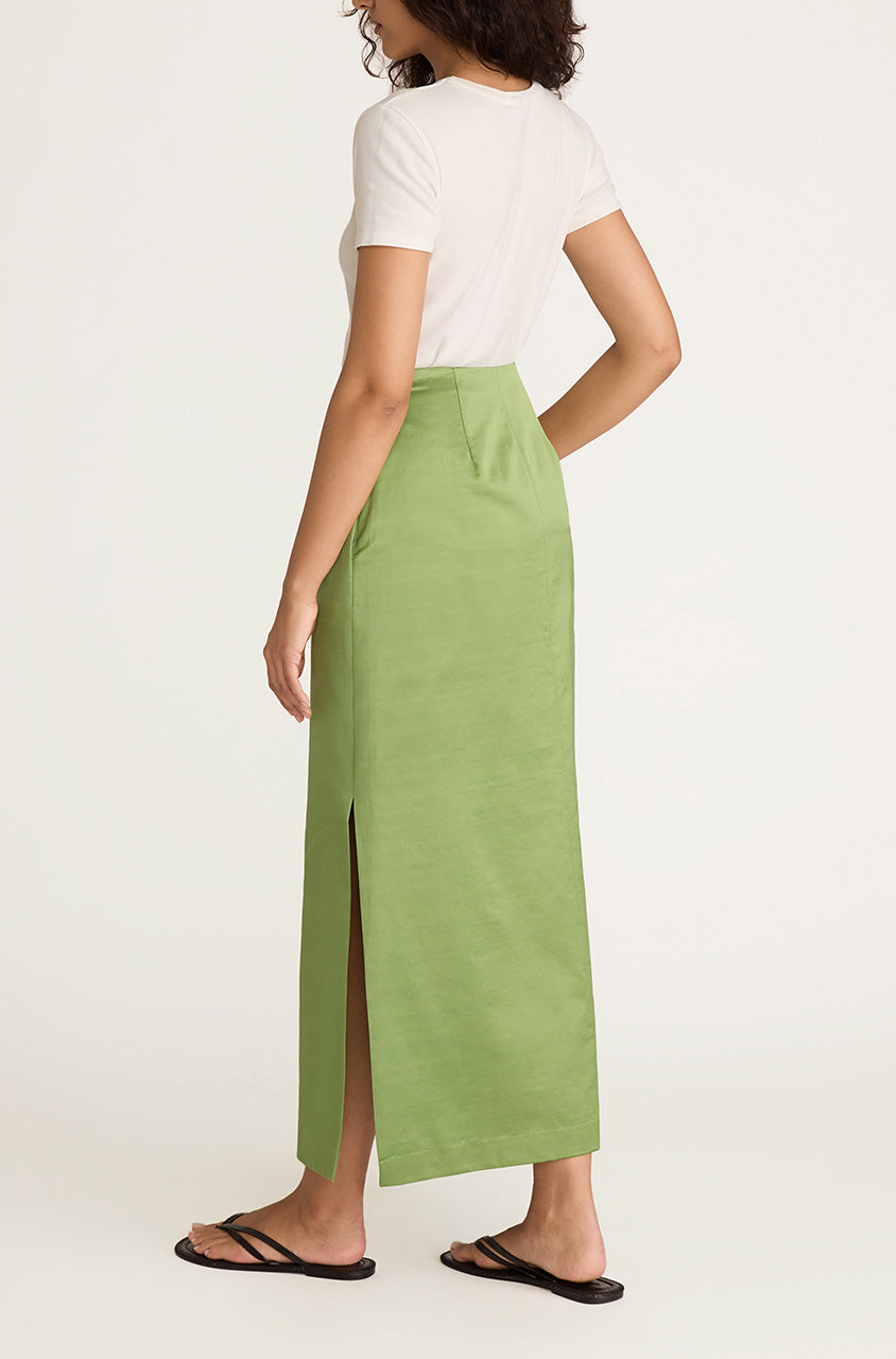 Green Hollywood Waist Skirt Slub Sateen Midi Skirt in Fern by Rebecca Taylor