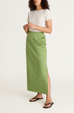 Slub Sateen Midi Skirt