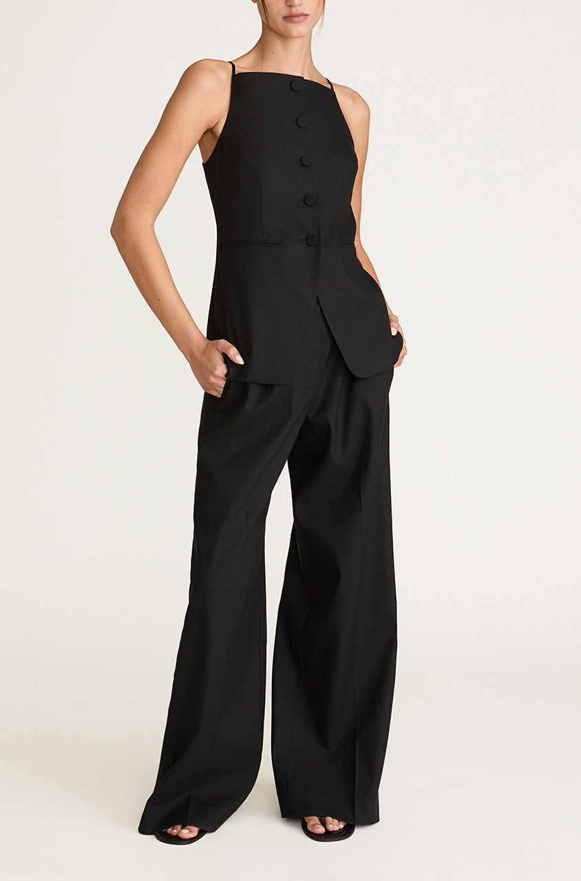 Black Square Neck Zip-Up Vest Top Sleeveless Structured Top in Black by Rebecca Taylor