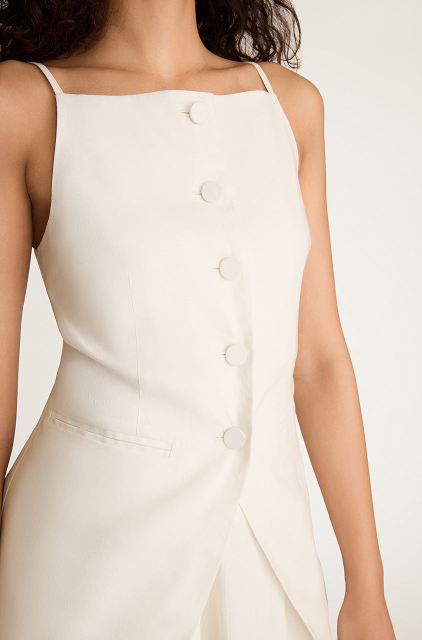 White Square Neck Zip-Up Vest Top Sleeveless Structured Top in Milk by Rebecca Taylor