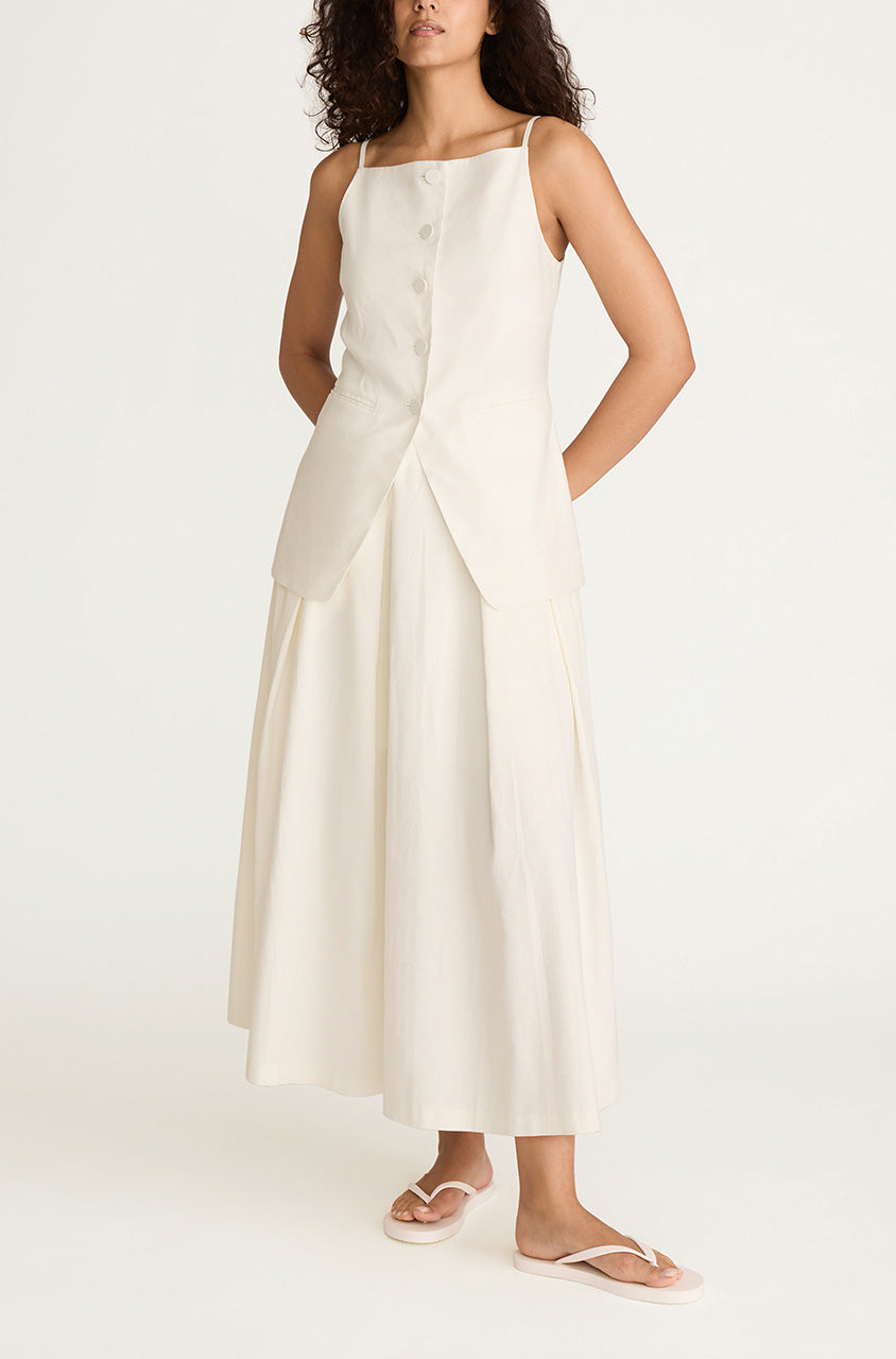 White Square Neck Zip-Up Vest Top Sleeveless Structured Top in Milk by Rebecca Taylor