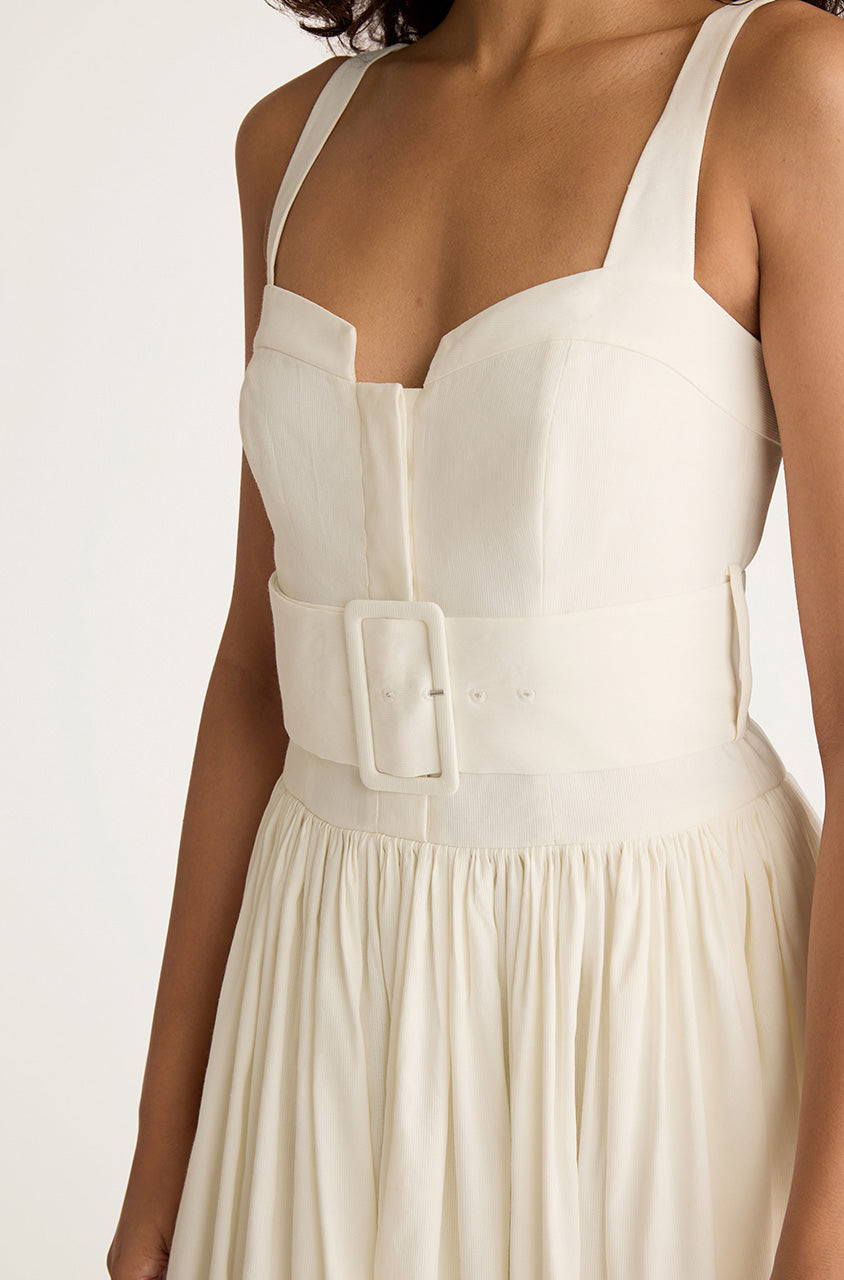 Off-White Belted Long Dress Ottoman Belted Bustier Shirt Dress in Off White by Rebecca Taylor