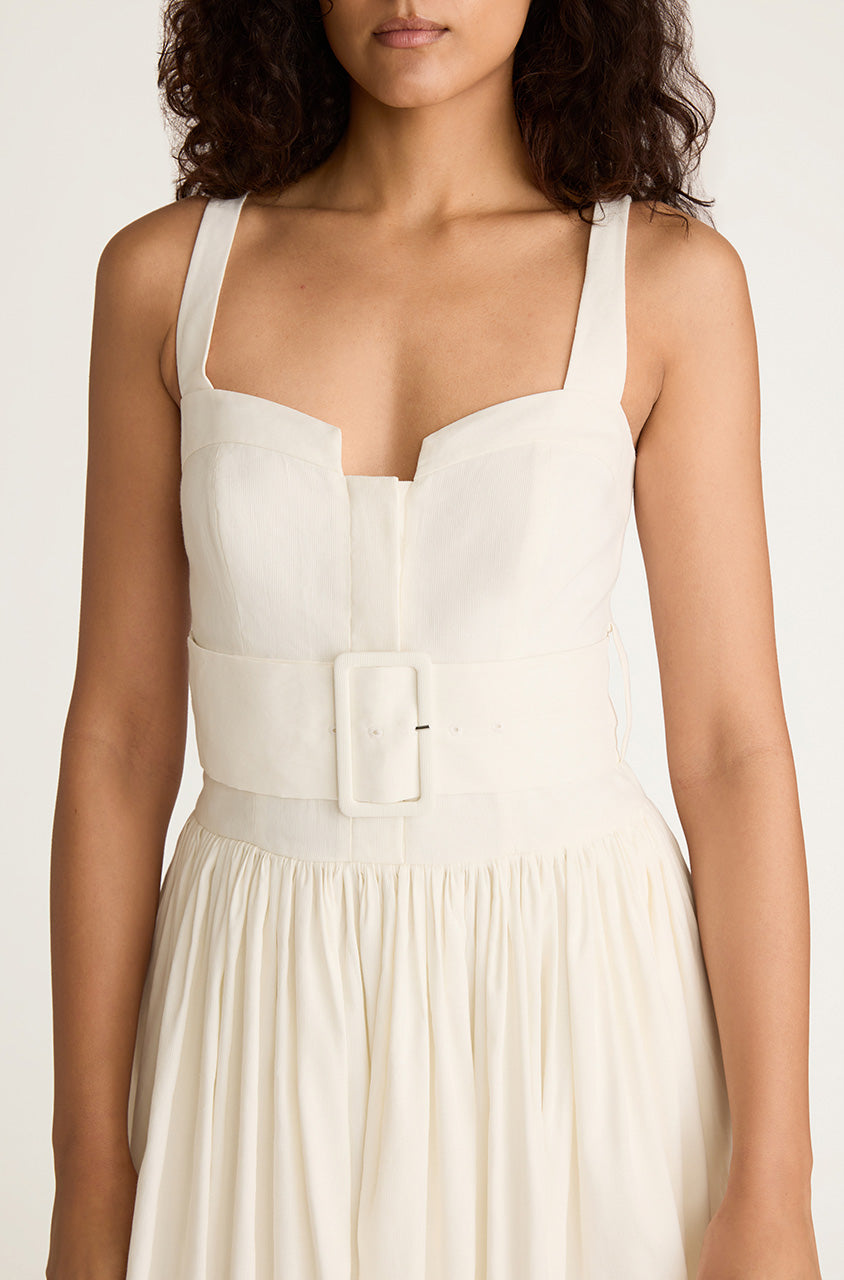 Off-White Belted Long Dress Ottoman Belted Bustier Shirt Dress in Off White by Rebecca Taylor