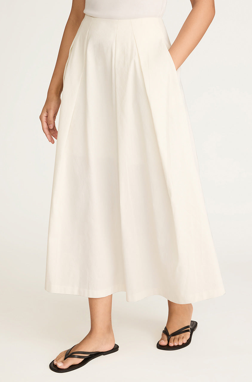 White Pleated Midi Skirt Linen Cotton Ottoman Skirt in Off White by Rebecca Taylor