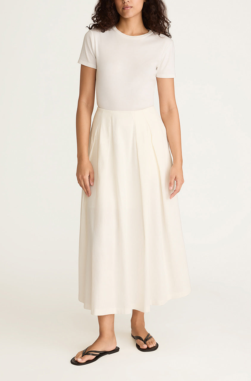 White Pleated Midi Skirt Linen Cotton Ottoman Skirt in Off White by Rebecca Taylor
