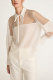 Crepe de Chine and Lace Popover Blouse