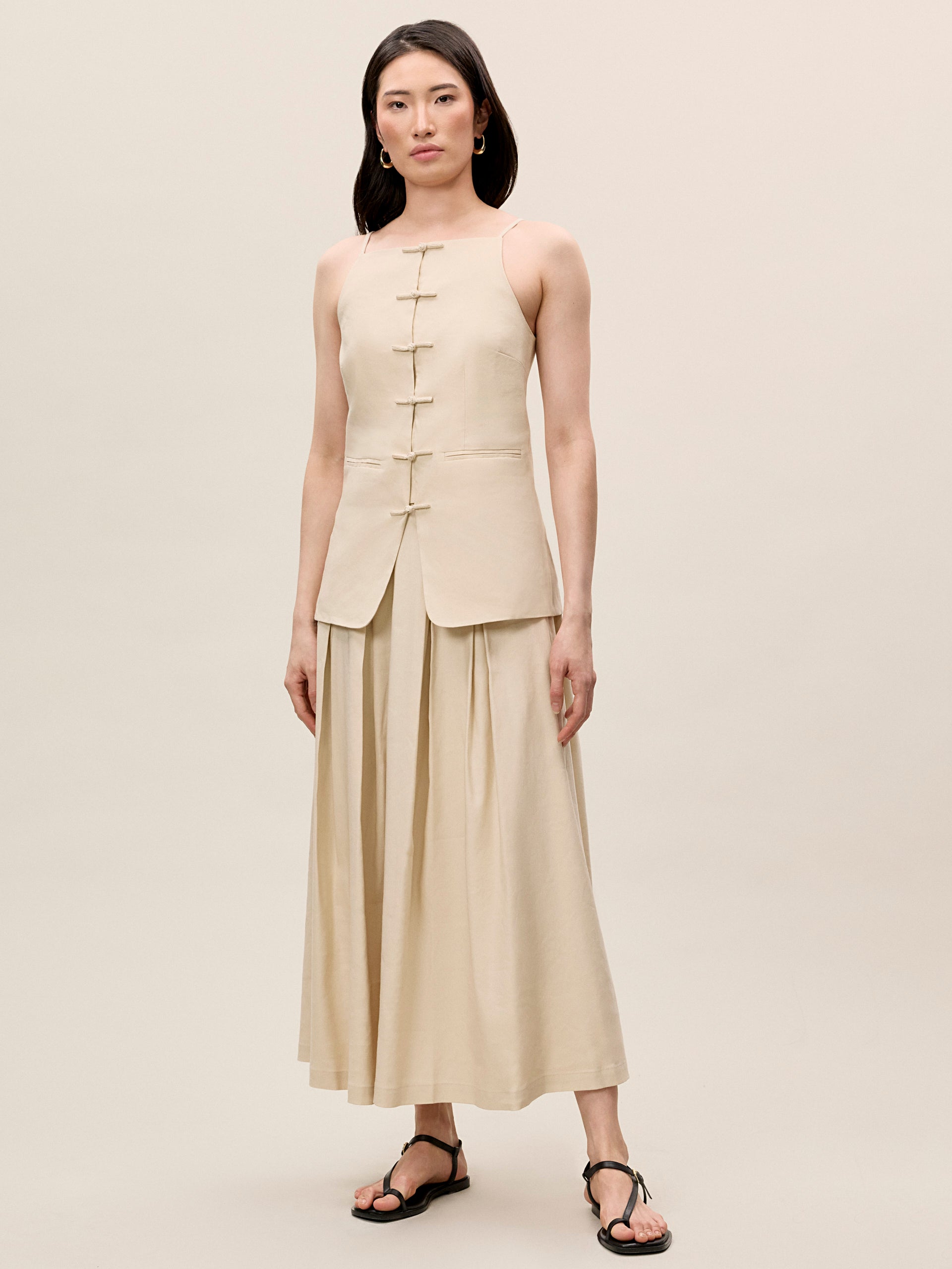 Beatrice Stretch Linen Skirt in Sand by Rebecca Taylor