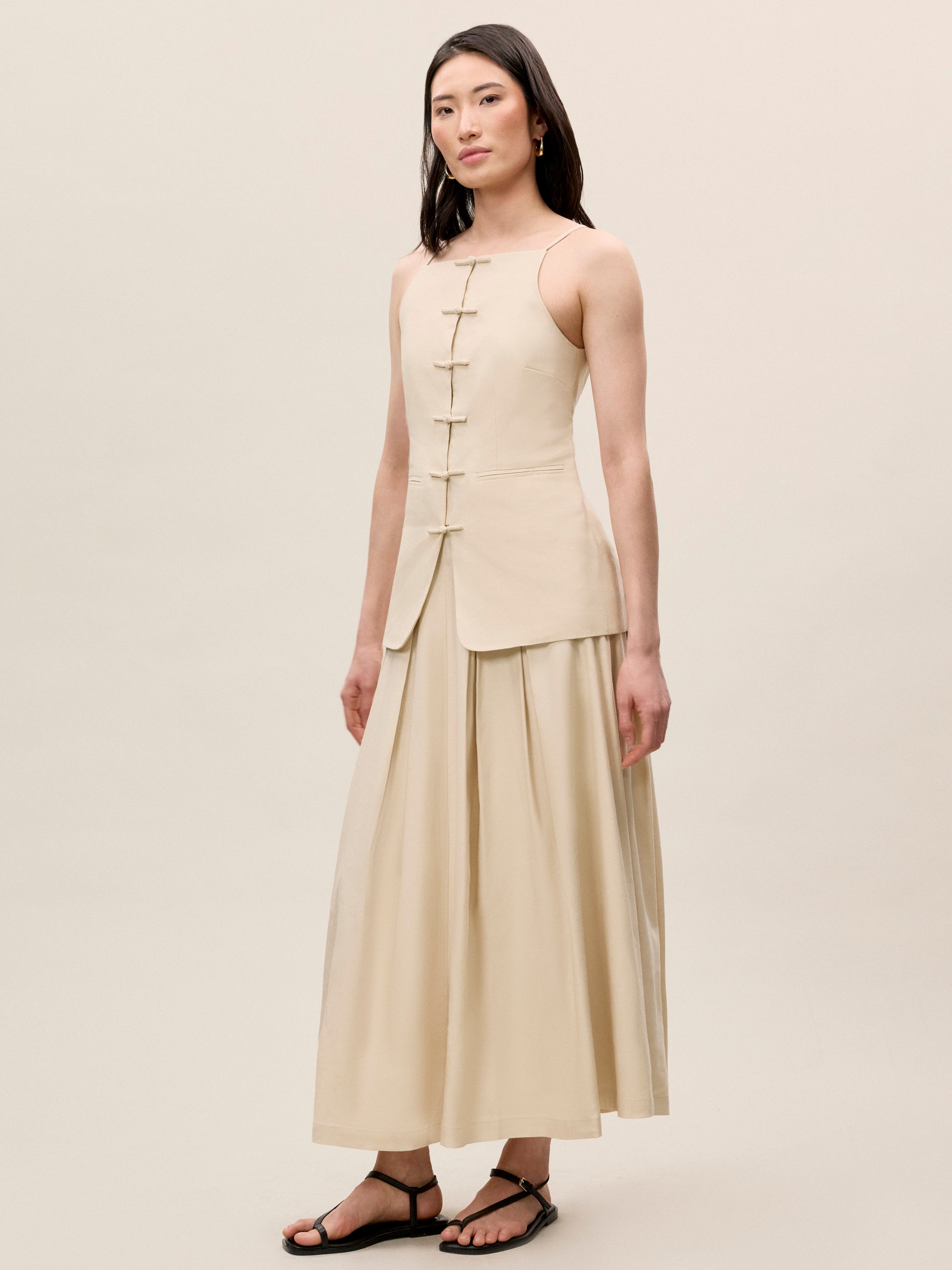 Beatrice Stretch Linen Skirt in Sand by Rebecca Taylor