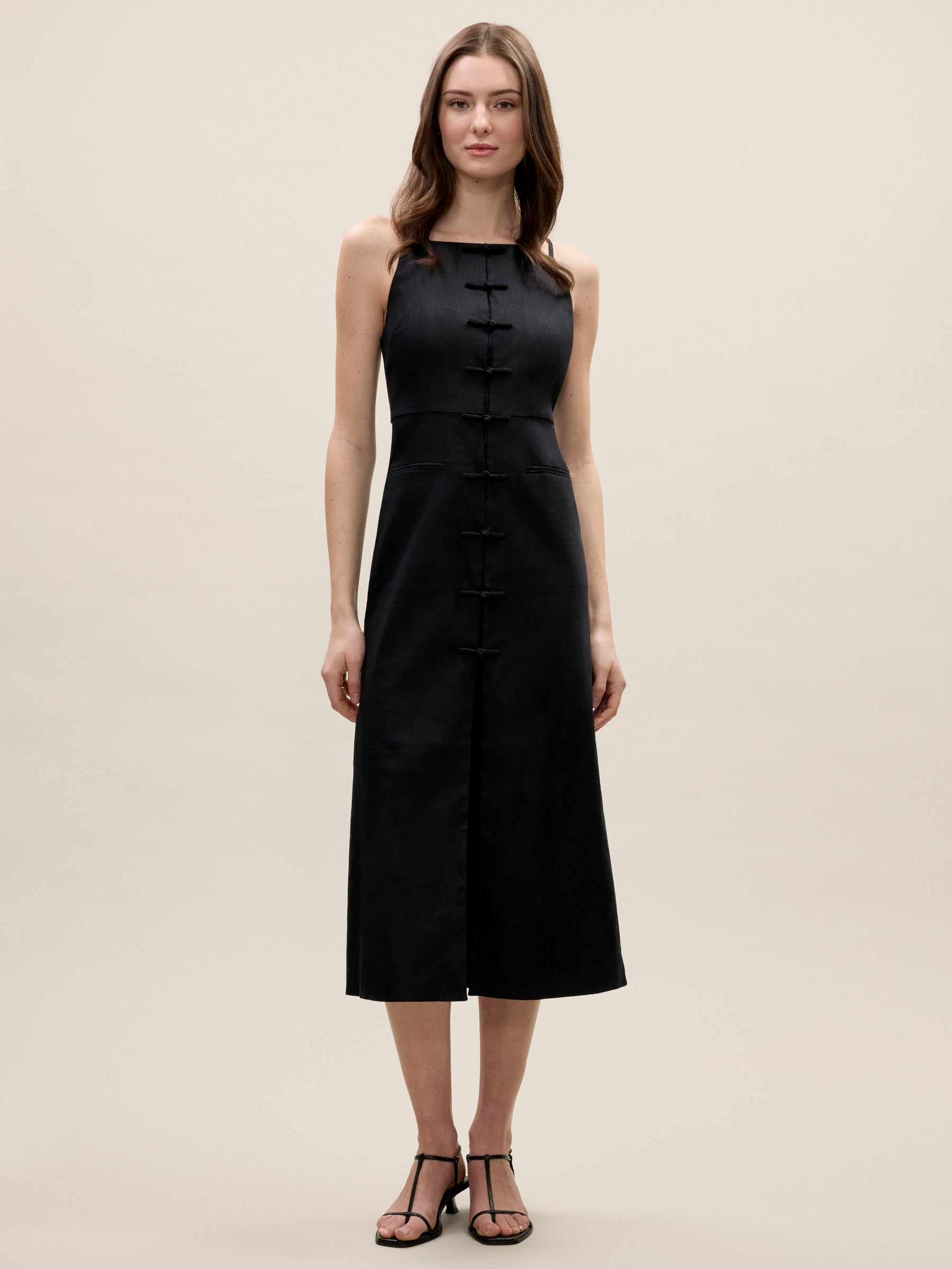 Beatrice Stretch Linen Dress in Black by Rebecca Taylor