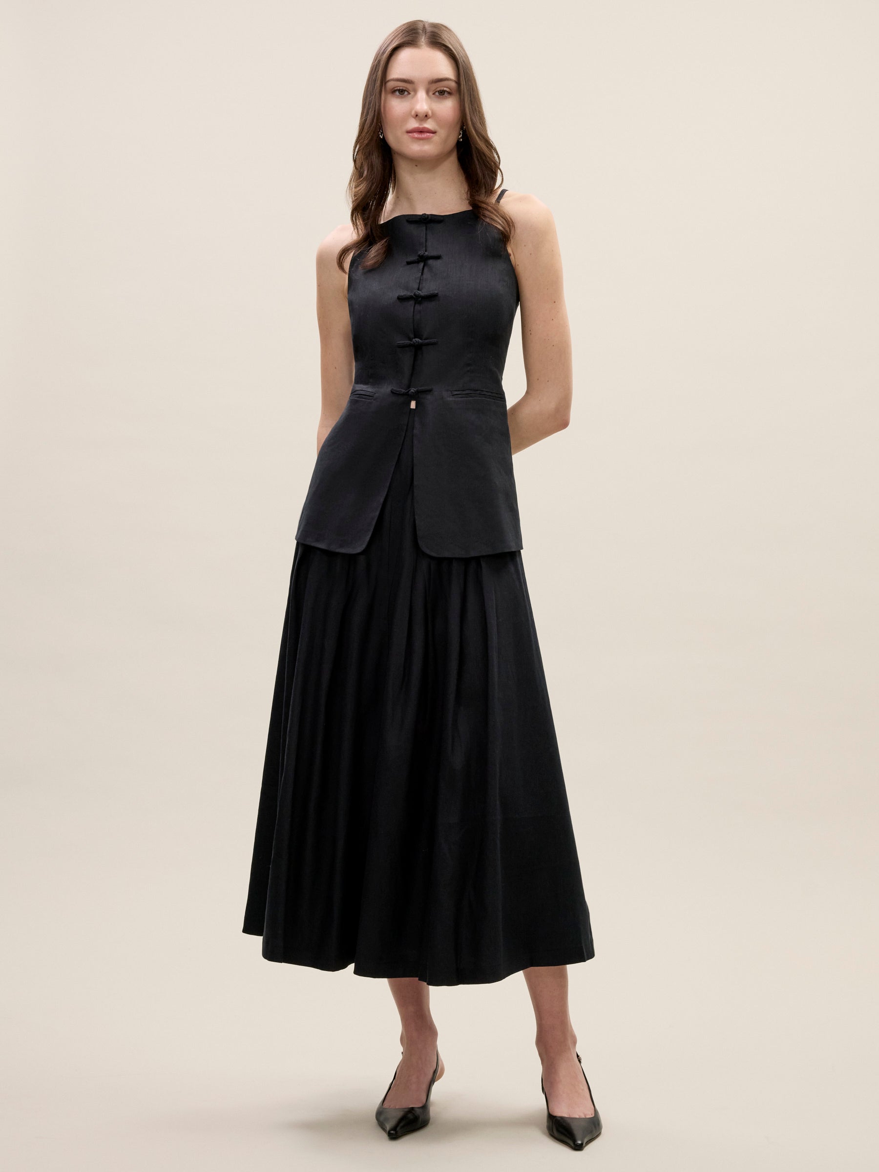 Beatrice Stretch Linen Skirt in Black by Rebecca Taylor