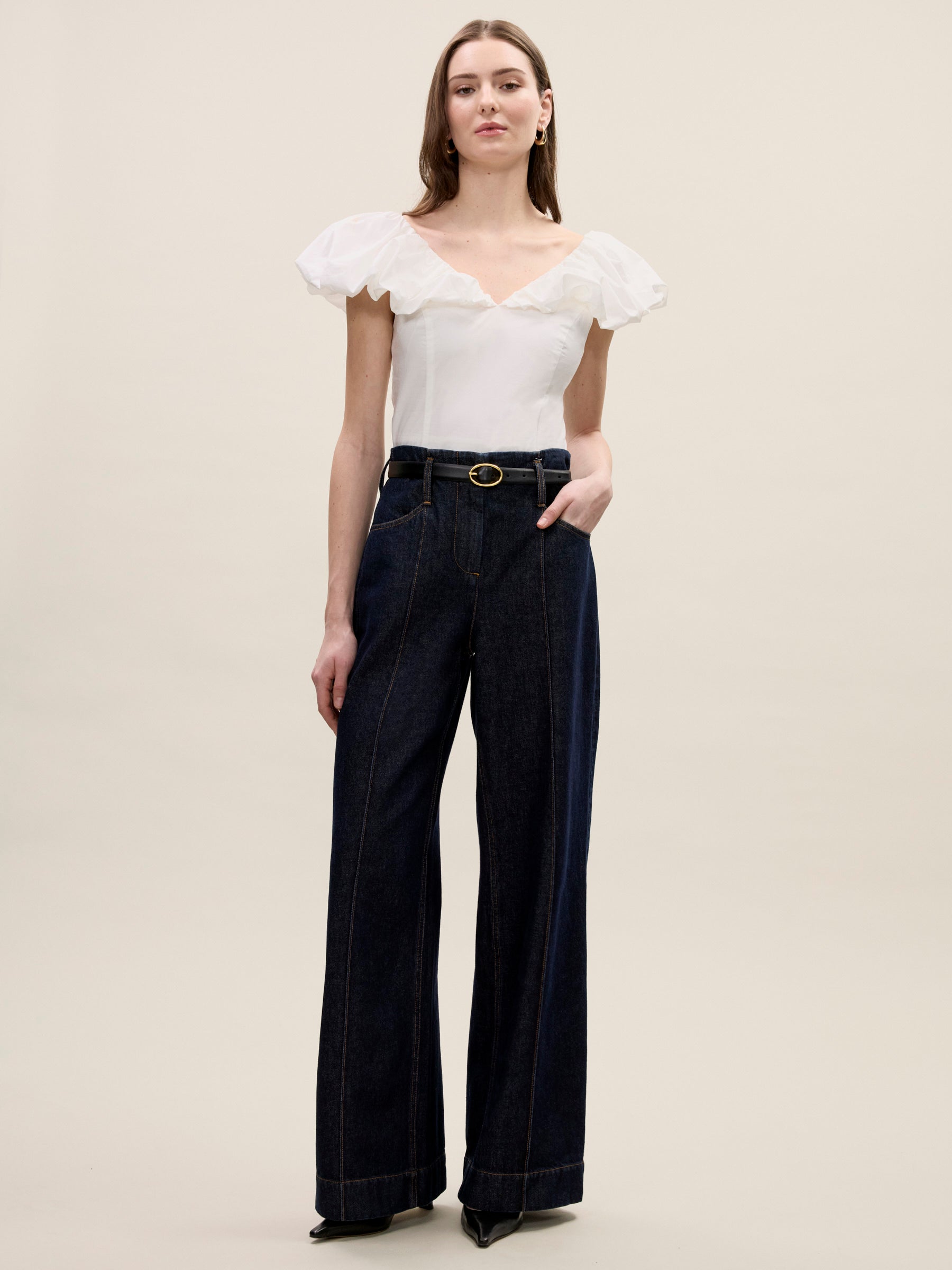 Yara Poplin Top in Milk by Rebecca Taylor