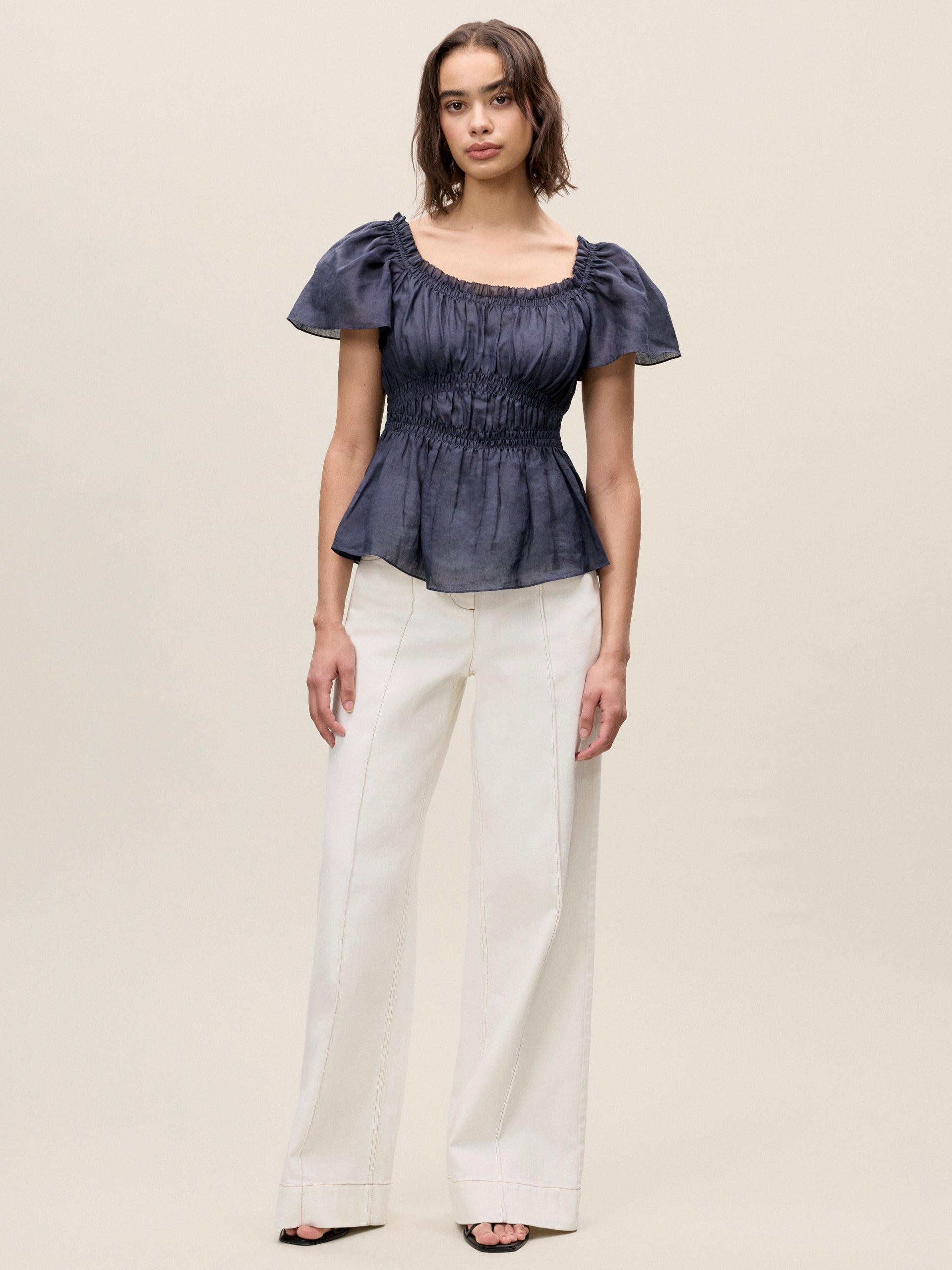 Anya Ramie Top in Navy by Rebecca Taylor