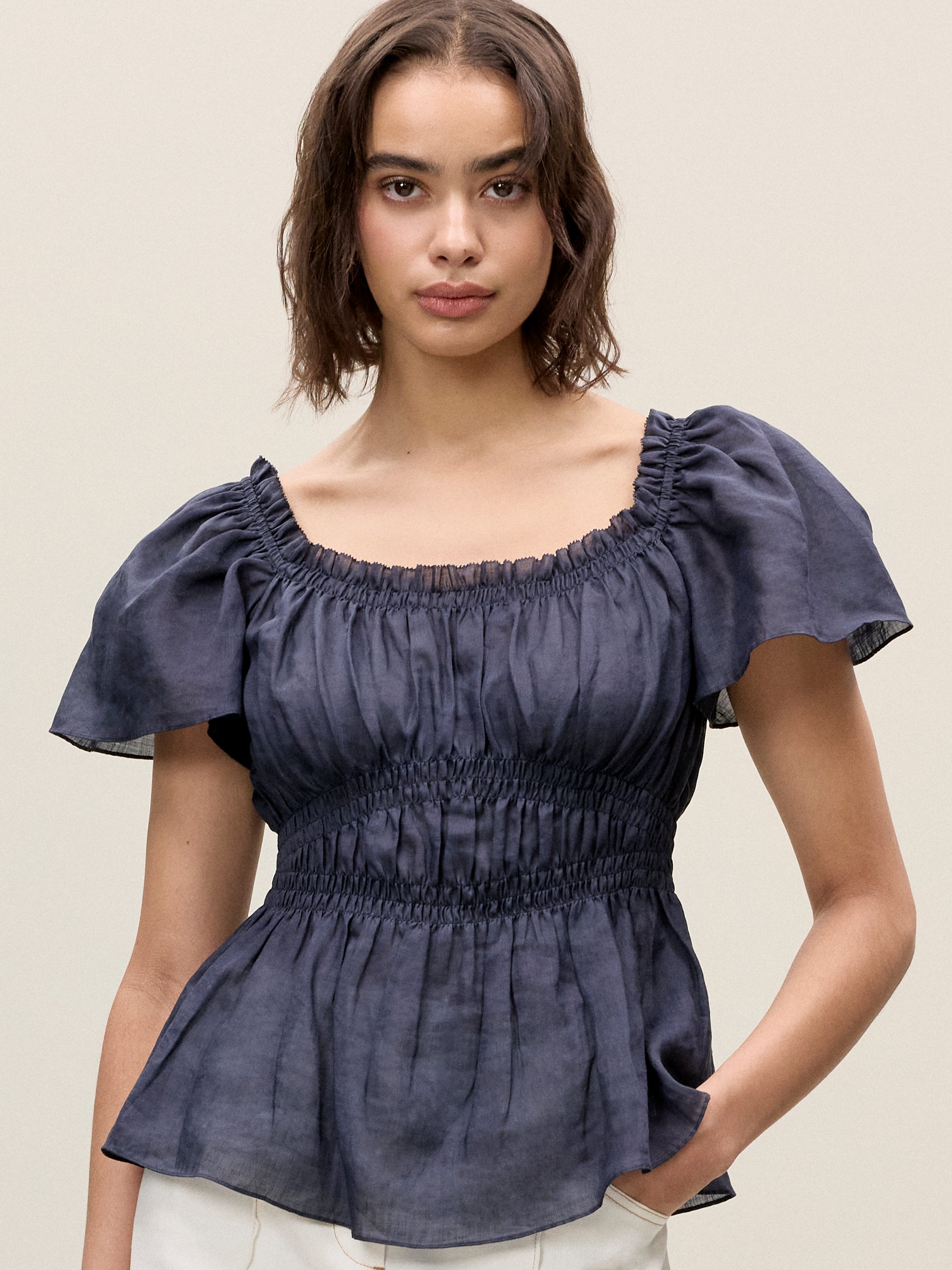 Anya Ramie Top in Navy by Rebecca Taylor