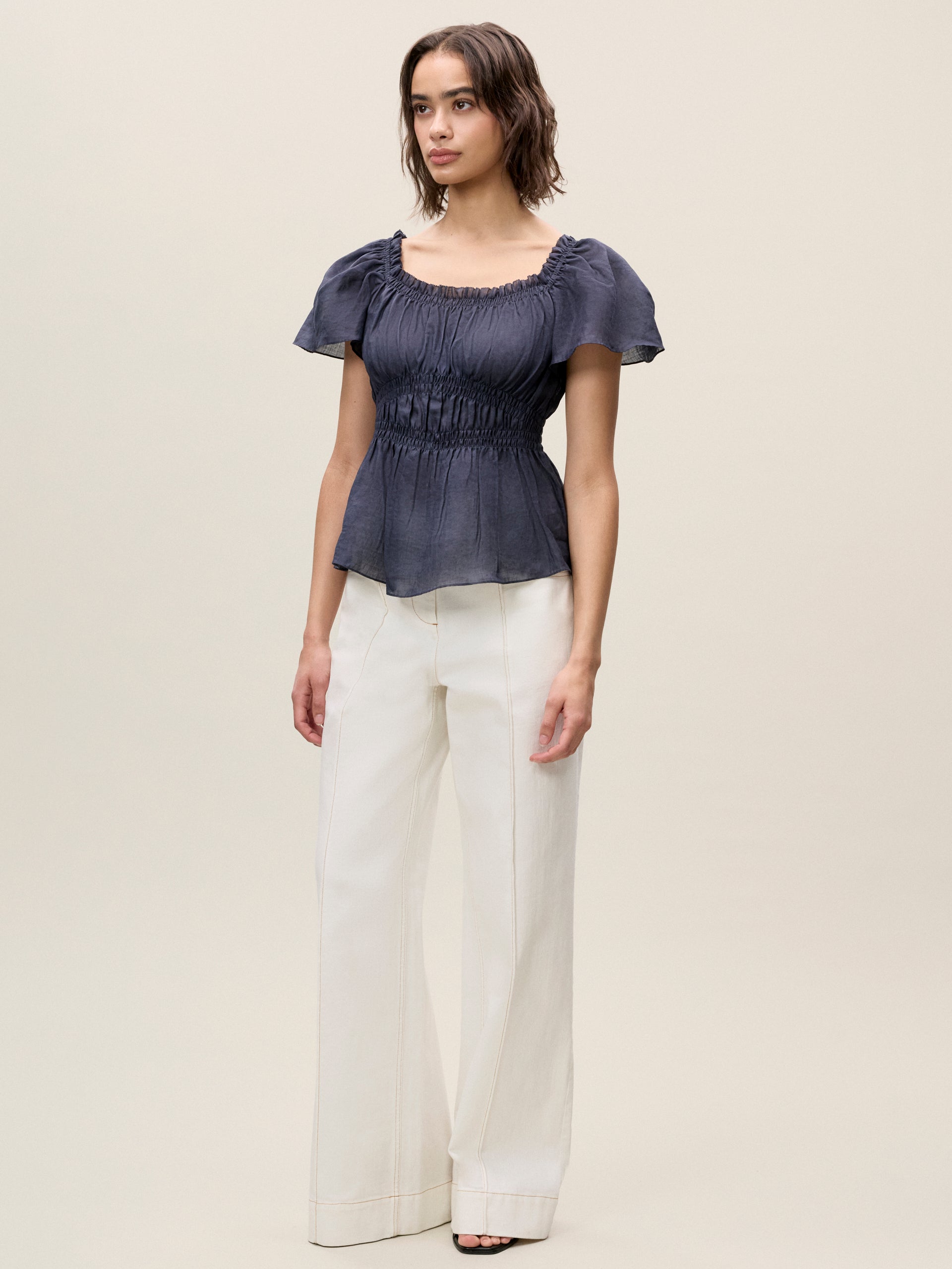 Anya Ramie Top in Navy by Rebecca Taylor