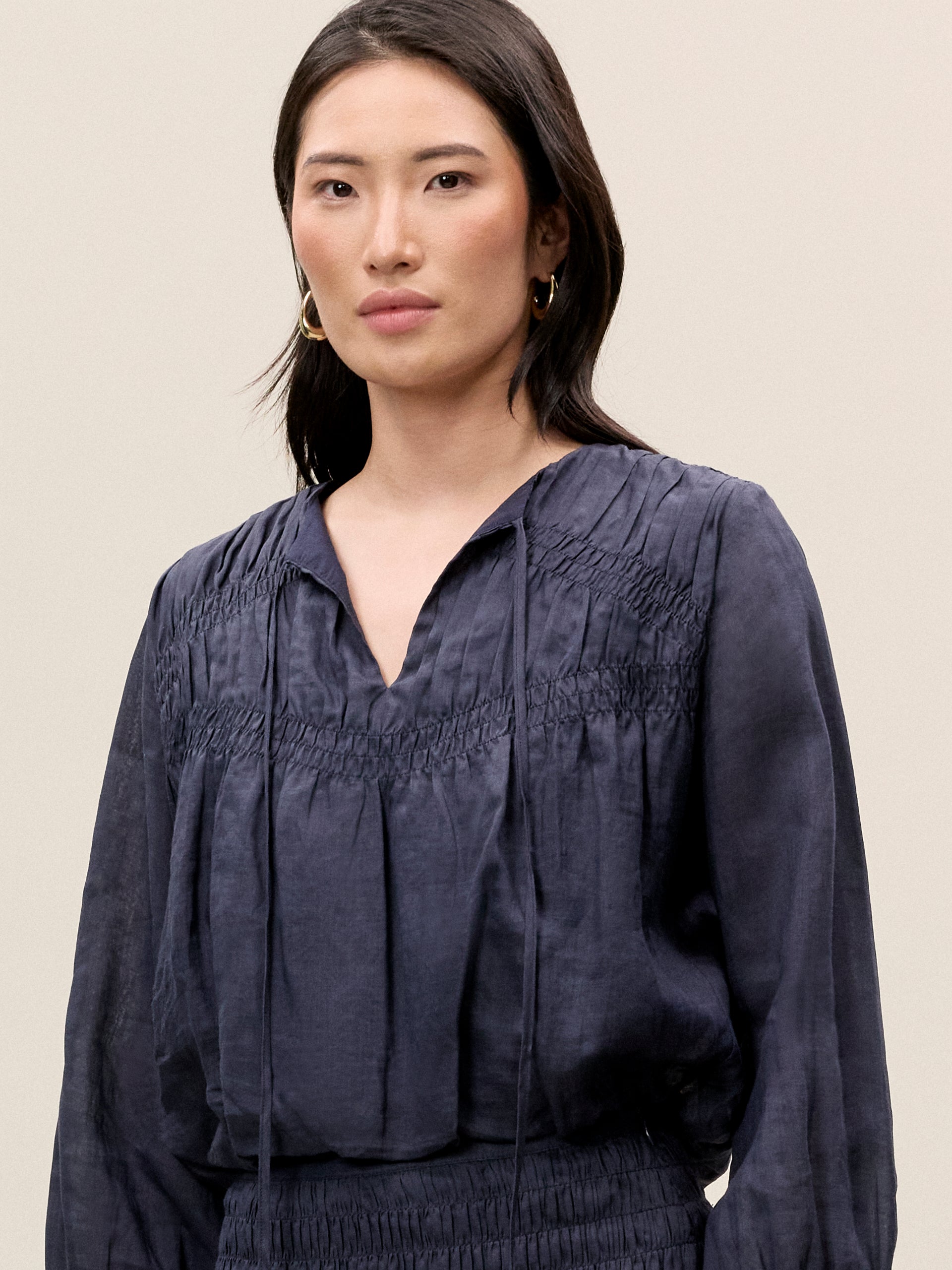 Anya Ramie Blouse in Navy by Rebecca Taylor