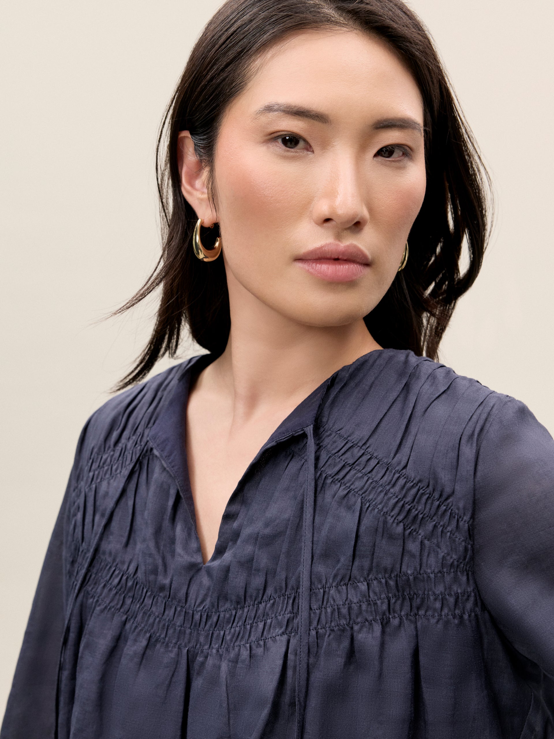 Anya Ramie Blouse in Navy by Rebecca Taylor