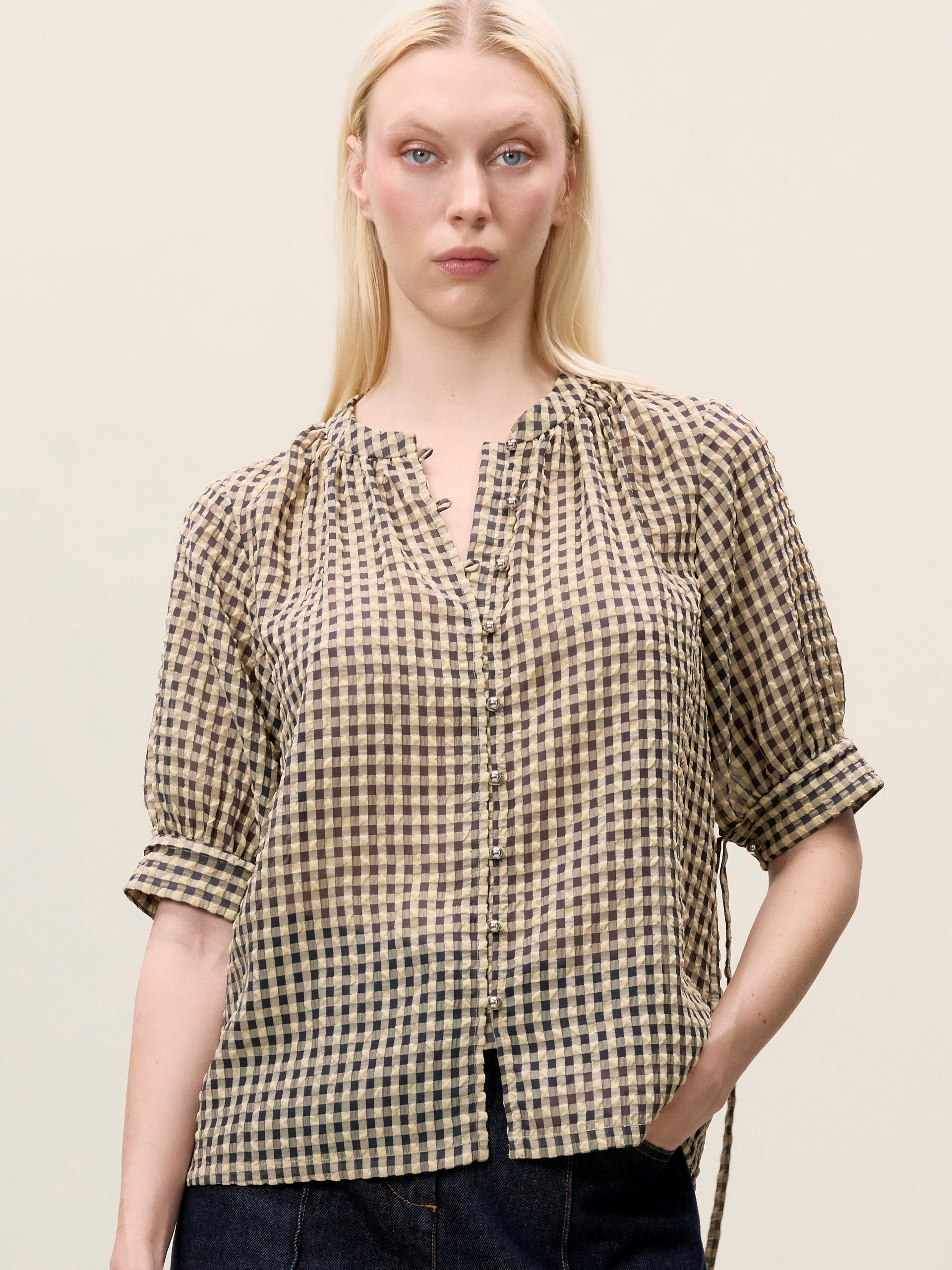 Aster Gingham Blouse in Blue Combo by Rebecca Taylor